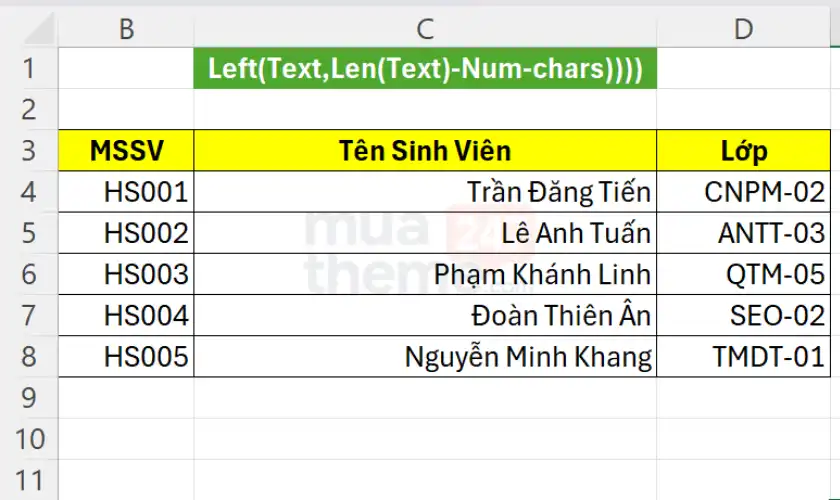 Hàm LEFT trong Excel: Cách dùng, cú pháp và ví dụ minh họa chi tiết